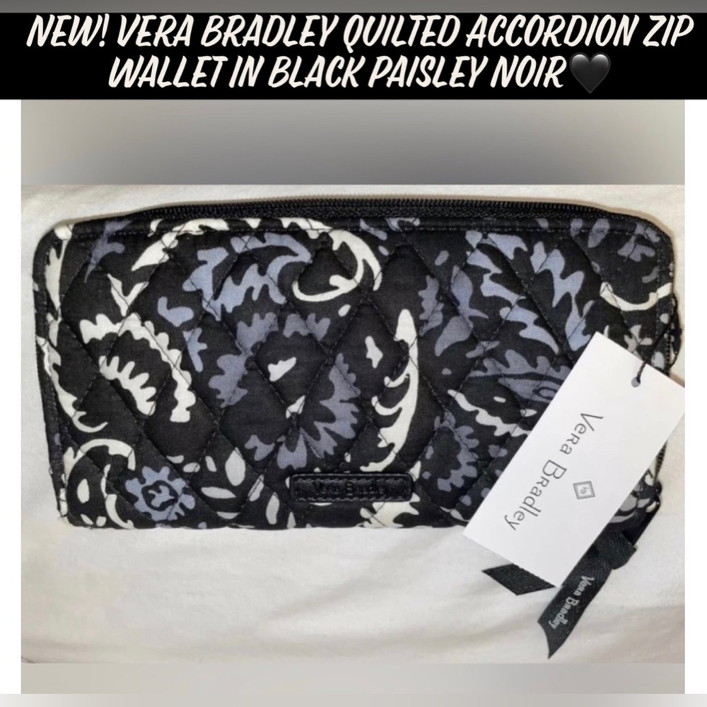 🎉HP🎉New! Vera Bradley Quilted Accordion Zip Wallet In Black Paisley Noir🖤